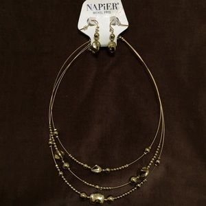 Multiple Layer Gold Necklace with Earrings